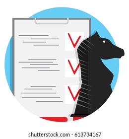 Strategy checklist icon. Successful management, vector illustration