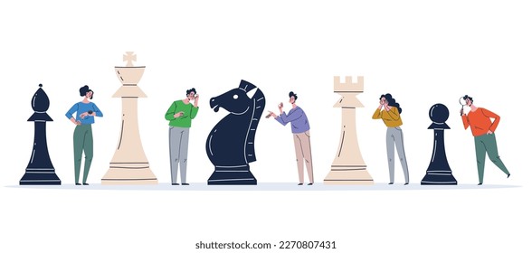 Strategy chess game team piece competition concept. Vector graphic design element illustration