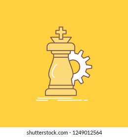 strategy, chess, horse, knight, success Flat Line Filled Icon. Beautiful Logo button over yellow background for UI and UX, website or mobile application