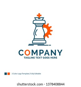 strategy, chess, horse, knight, success Logo Design. Blue and Orange Brand Name Design. Place for Tagline. Business Logo template.