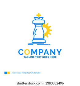 strategy, chess, horse, knight, success Blue Yellow Business Logo template. Creative Design Template Place for Tagline.