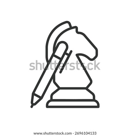 Strategy chess icon in line design. strategy, chess, knight, plan, game, decision, pencil on white background vector. Strategy chess editable stroke icon