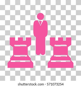 Strategy Chess Towers icon. Vector illustration style is flat iconic symbol, pink color, transparent background. Designed for web and software interfaces.