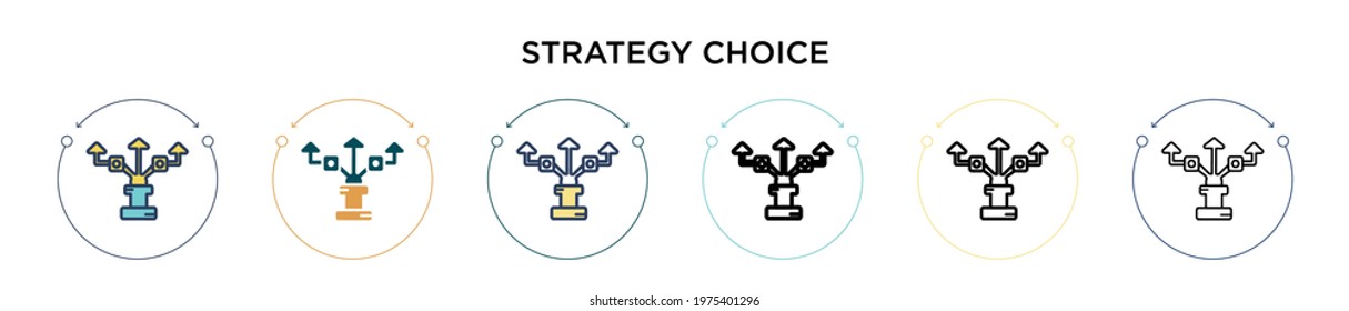 Strategy choice icon in filled, thin line, outline and stroke style. Vector illustration of two colored and black strategy choice vector icons designs can be used for mobile, ui, web