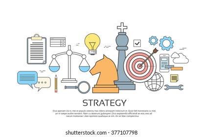 Strategy Concept Banner Set Icon Thin Line Vector Illustration