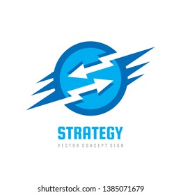 Strategy - concept business logo template vector illustration. Arrows with lightning abstract creative sign. Power energy icon symbol. Graphic design element. 