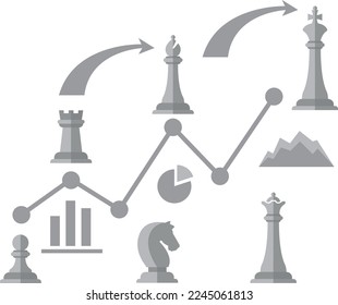 Strategy concept. Chess figure and chart infographic elements