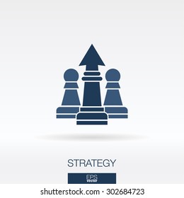 Strategy concept icon. Chess and arrow up symbol. Vector logo illustration