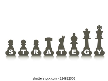 Strategy concept, illustration with abstract chess figure and text