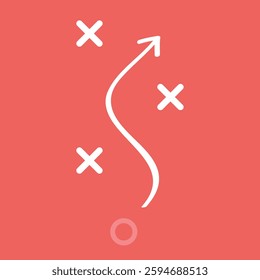 Strategy concept illustration with large white arrow, crosses and circle. Editable vector design with strategy or tactic concept ready for sport or business projects among others.