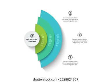 Concepto de estrategia para infografía con 3 pasos, opciones, partes o procesos. Visualización de datos empresariales.