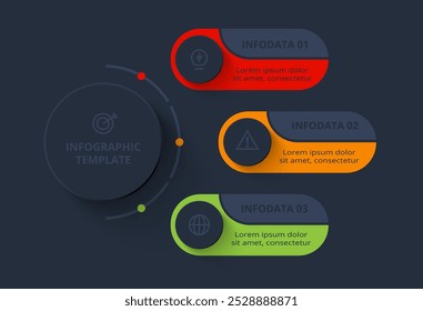 Strategy concept for infographic with 3 steps, options, parts or processes. Template for web on a black background.