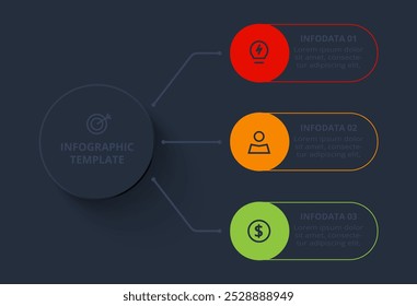 Strategy concept for infographic with 3 steps, options, parts or processes. Template for web on a black background.