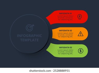 Strategy concept for infographic with 3 steps, options, parts or processes. Template for web on a black background.