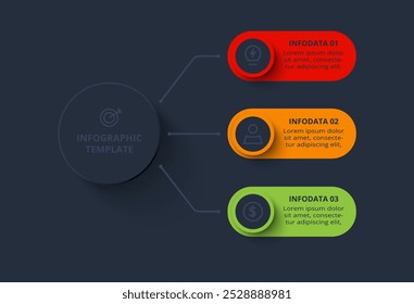 Strategy concept for infographic with 3 steps, options, parts or processes. Template for web on a black background.