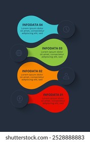 Strategy concept for infographic with 4 steps, options, parts or processes. Template for web on a black background.