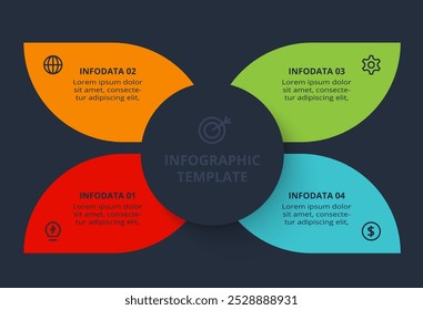 Strategy concept for infographic with 4 steps, options, parts or processes. Template for web on a black background.