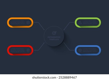 Strategy concept for infographic with 4 steps, options, parts or processes. Template for web on a black background.