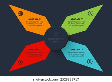 Strategy concept for infographic with 6 steps, options, parts or processes. Template for web on a black background.