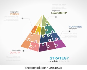 Strategy Concept Infographic Template With Pyramid Made Out Of Puzzle Pieces