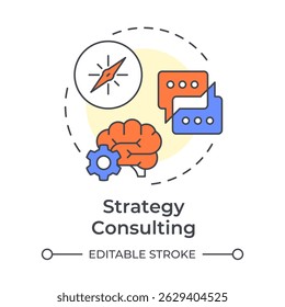 Strategy consulting multi color concept icon. Corporate transformation. Communication, brainstorm. Round shape line illustration. Abstract idea. Graphic design. Easy to use in infographic
