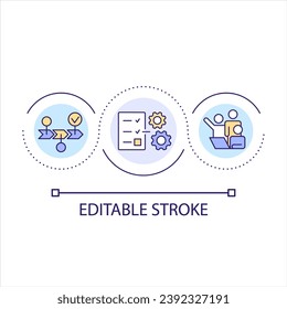 Strategie des Corporate Development Loop Concept Icon. Struktur des Geschäftsplans. Firmenziele abstrakte Idee dünne Linie Illustration. Einzeln Umrisszeichnung. Bearbeitbarer Hub