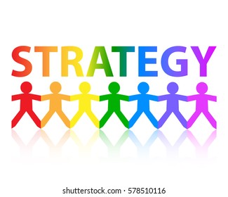 Strategy cut out paper people chain in rainbow colors