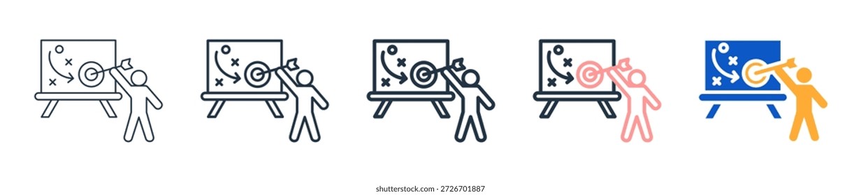 Estrategia diferentes iconos de estilo conjunto de Ilustración vectorial.