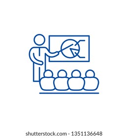 Strategy discussion line icon concept. Strategy discussion flat  vector symbol, sign, outline illustration.