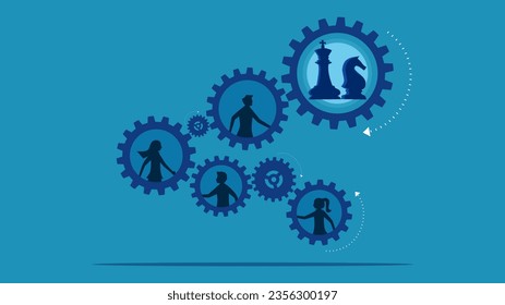 Strategy to drive the company. Business team on cogwheels