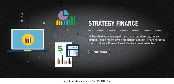 Strategy finance concept banner internet with icons in vector. Web banner template for website, banner internet for mobile design and social media apps. Business and communication layout with icons.