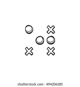 Strategy game icon in doodle sketch lines. Playing planning mental tactic steps