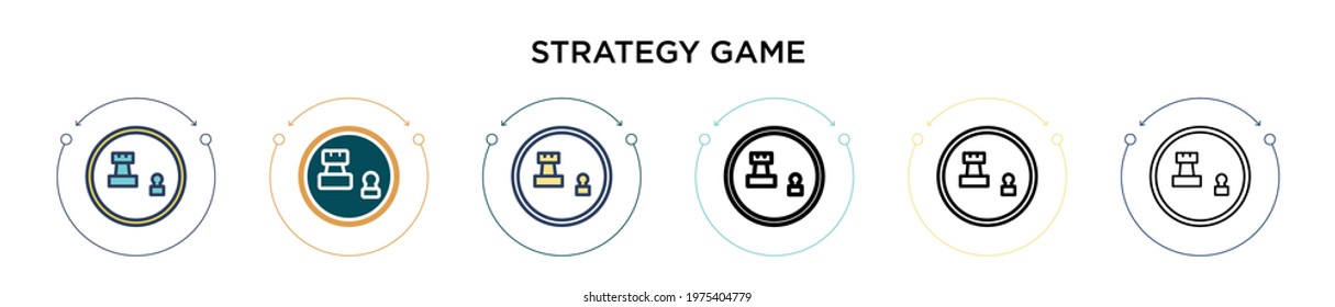 Strategy game icon in filled, thin line, outline and stroke style. Vector illustration of two colored and black strategy game vector icons designs can be used for mobile, ui, web