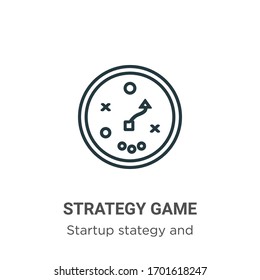 Icono vectorial de esquema del juego de estrategia. Icono de juego de estrategia negra de línea delgada, ilustración de elemento simple vector plano de la estrategia de inicio editable y concepto de éxito de trazo aislado en fondo blanco