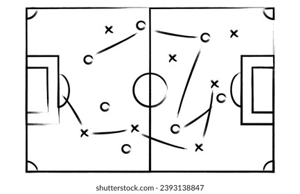 Strategy game plan. Scheme for training of football team. Sport concept. Vector illustration