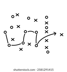 Strategy game plan. Tactic for soccer. Scheme for training of football team. Sport illustration on blackboard. Playbook of coach. Strategic organization