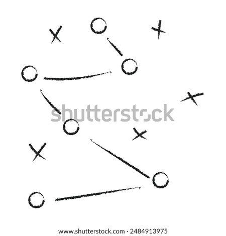 Strategy game plan. Tactic for soccer. Scheme for training of football team. Sport illustration on blackboard. Playbook of coach. Strategic organization on field for learning. Soccer tactics icon.