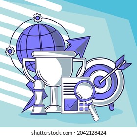 strategy and goals set icons