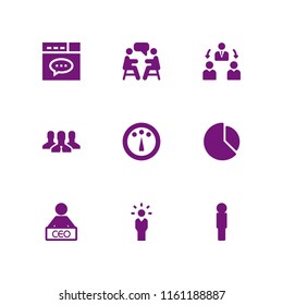 strategy icon. 9 strategy set with enterprise, manager, team and meeting vector icons for web and mobile app