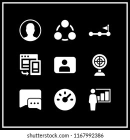 strategy icon. 9 strategy vector set. steps to complete, aim, organization and user icons for web and design about strategy theme