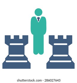 Strategy icon from Business Bicolor Set. This flat vector symbol uses cobalt and cyan colors, rounded angles, and isolated on a white background.