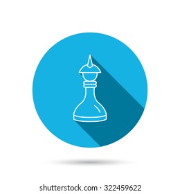 Strategy icon. Chess queen or king sign. Mind game symbol. Blue flat circle button with shadow. Vector