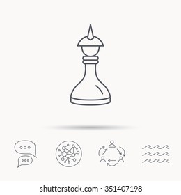 Strategy icon. Chess queen or king sign. Mind game symbol. Global connect network, ocean wave and chat dialog icons. Teamwork symbol.