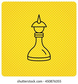 Strategy icon. Chess queen or king sign. Mind game symbol. Linear icon on orange background. Vector
