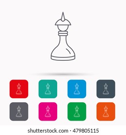 Strategy icon. Chess queen or king sign. Mind game symbol. Linear icons in squares on white background. Flat web symbols. Vector