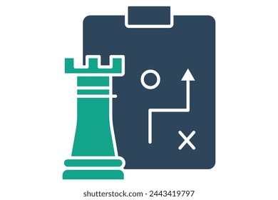 strategy icon. chess rook with strategy board. icon related to action plan,  business. solid icon style. business element illustration