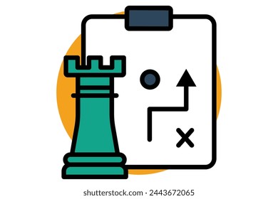 strategy icon. chess rook with strategy board. icon related to action plan,  business. flat line icon style. business element illustration