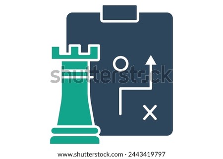 strategy icon. chess rook with strategy board. icon related to action plan,  business. solid icon style. business element illustration