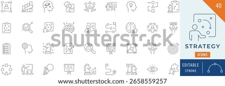Strategy icon collection set. Editable stroke.