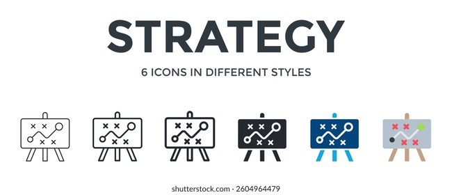 Strategy Icon In Different Style Vector Illustration. Designed In Thin Line, Regular Line, Bold Line, Glyph, Color Fill, And Flat Style Can Be Used For Web